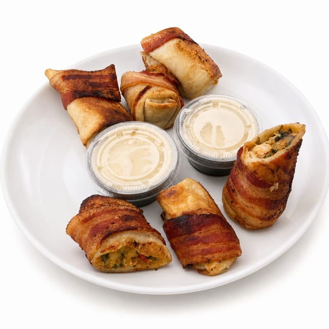 Bacon Wrapped Egg Rolls.